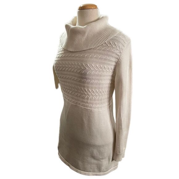 Karen Scott Sweater White Cableknit Cowl Neckline size Medium - Picture 8 of 9